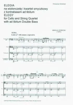 Elegy for cello solo, string quartet and ad libitum double bass - Gorecki - Score/Parts