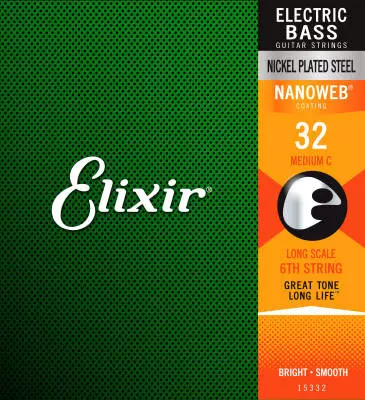 Elixir Strings - Nickel Plated Steel Electric Bass 6th String Single with NANOWEB Coating, Medium C