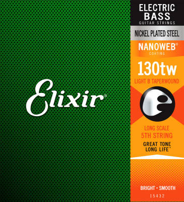 Elixir Strings - Nickel Plated Steel Electric Bass 5th String Single with NANOWEB Coating, Light B, Long Scale, Taperwound