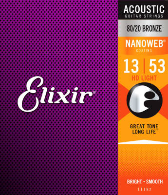 Elixir Strings - Acoustic 80/20 Bronze Guitar Strings with NANOWEB Coating, HD Light