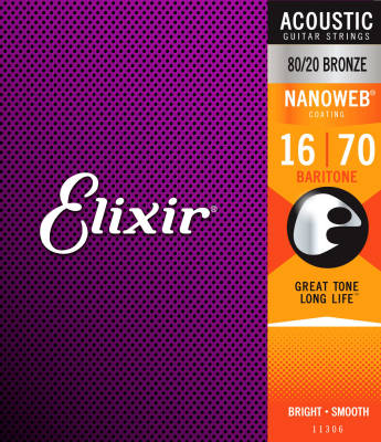 Elixir Strings - Acoustic 80/20 Bronze Guitar Strings with NANOWEB Coating, Baritone