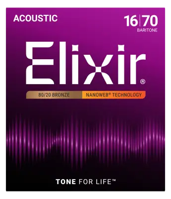 Elixir Strings - Acoustic 80/20 Bronze Guitar Strings with NANOWEB Coating, Baritone