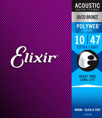 Elixir Strings - Acoustic 80/20 Bronze Guitar Strings with POLYWEB Coating, Extra Light