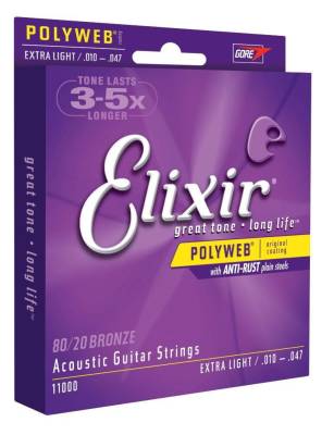 Acoustic 80/20 Bronze Guitar Strings with POLYWEB Coating, Extra Light