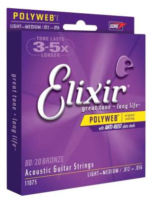 Acoustic 80/20 Bronze Guitar Strings with POLYWEB Coating, Light/Medium