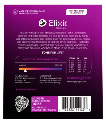 80/20 Bronze Resonator Acoustic Guitar Strings w POLYWEB Technology (.016-.056)