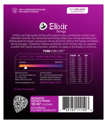 80/20 Bronze 12-String Acoustic Guitar Strings w POLYWEB Technology, Light (.010-.047)