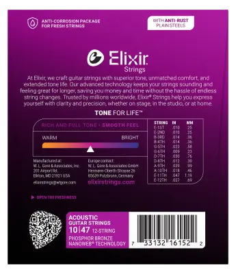Acoustic Phosphor Bronze Guitar Strings with NANOWEB Coating, 12-String Light