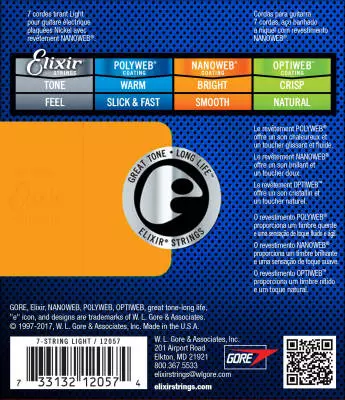 Electric Guitar Strings with NANOWEB Coating, 7-String Light