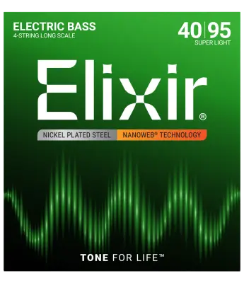 Elixir Strings - Nickel Plated Steel 4-String Bass Strings w NANOWEB Technology, Long Scale, Super Light (.040-.095)