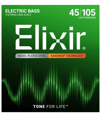 Elixir Strings - Nickel Plated Steel 4-String Bass Strings w NANOWEB Technology, Long Scale, Light/Medium (.045-.105)