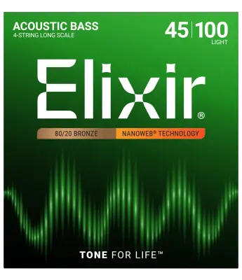 Elixir Strings - 80/20 Bronze Acoustic 4-String Bass Strings w NANOWEB Technology, Long Scale, Light (.045-.100)