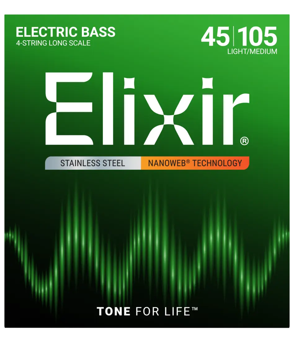 Stainless Steel 4-String Bass Strings w NANOWEB Technology, Long Scale, Light/Medium (.045-.105)