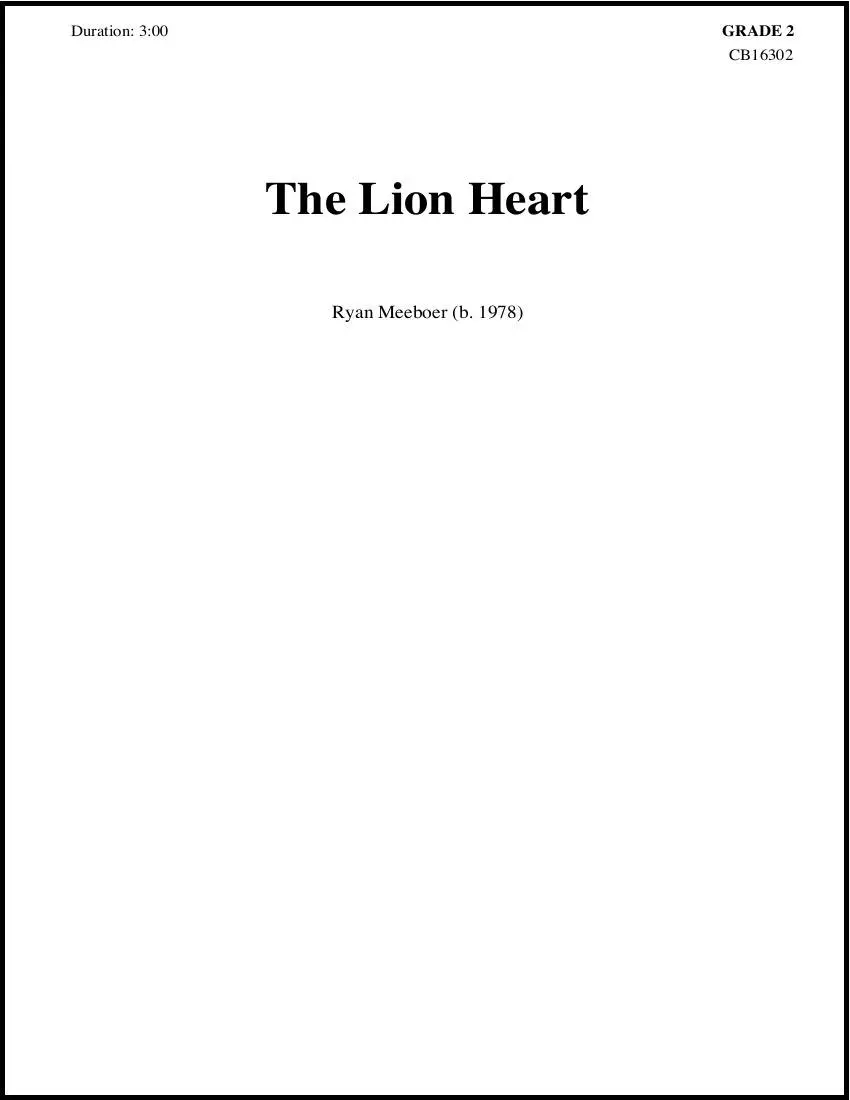 The Lion Heart - Meeboer - Concert Band - Gr. 2