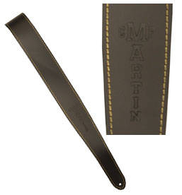Leather Guitar Strap w/ Embossed Logo, Slim Style - Brown