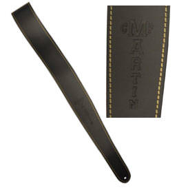 Leather Guitar Strap w/Embossed Logo, Slim Fit Style - Black