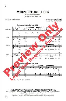 When October Goes - Mercer/Manilow/Shaw - SATB