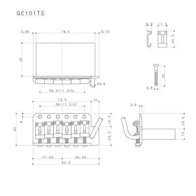 Vintage Style Tremolo Bridge Assembly, Steel Block - Chrome