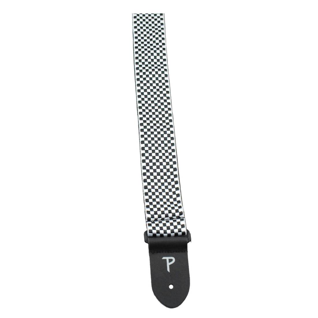 2\'\' Jacquard Guitar Strap with Leather Ends - Black and White Checker