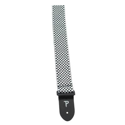 2\'\' Jacquard Guitar Strap with Leather Ends - Black and White Checker