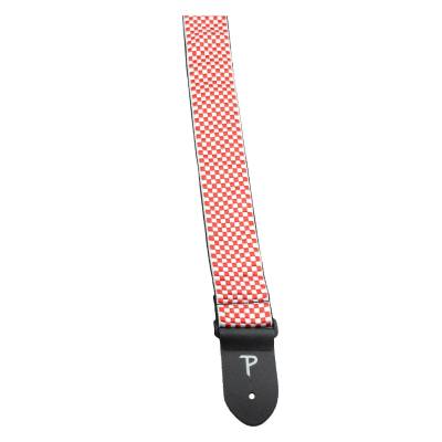 2\'\' Jacquard Guitar Strap with Leather Ends - Red and White Checker