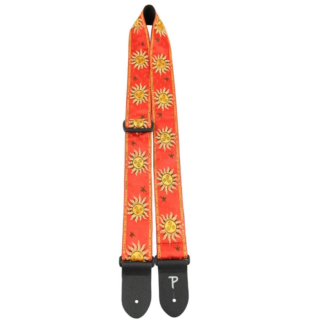 2\'\' Jacquard Guitar Strap with Leather Ends - Red Sun of May