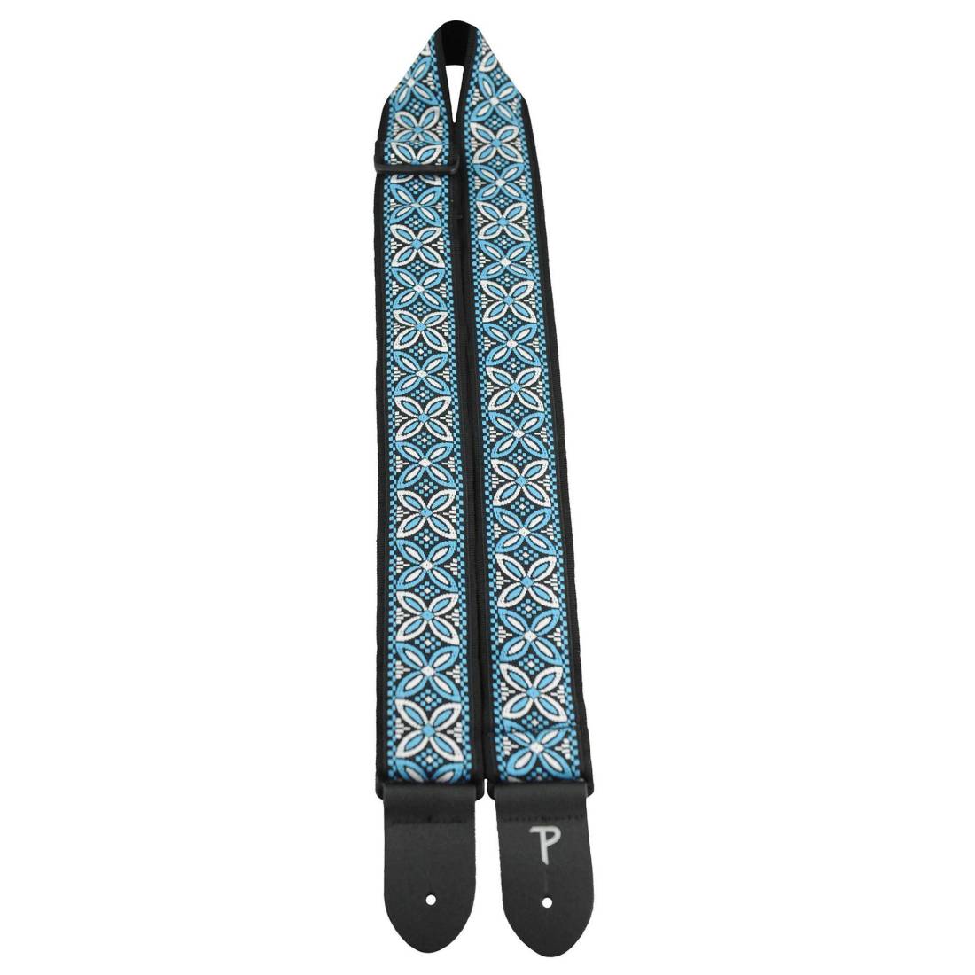 2\'\' Jacquard Guitar Strap with Leather Ends - Blue Frozen