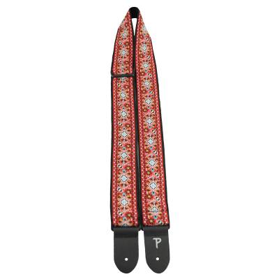 2\'\' Jacquard Guitar Strap with Leather Ends - Red Floral