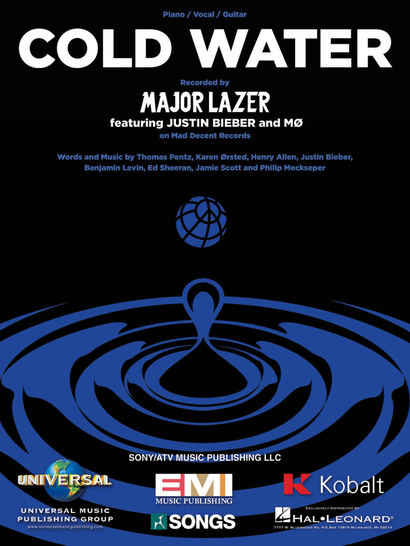 Cold Water - Major Lazer - Piano/Vocal/Guitar - Sheet Music