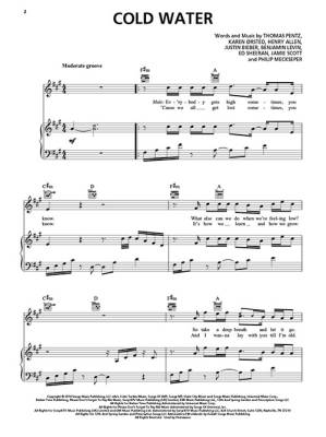 Cold Water - Major Lazer - Piano/Vocal/Guitar - Sheet Music