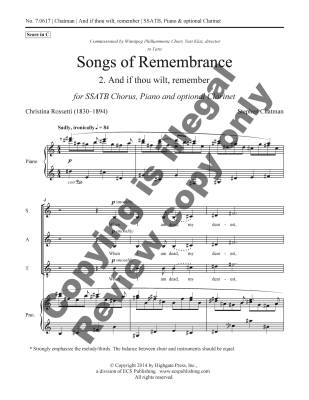 Songs of Remembrance: No. 2 And if thou wilt, remember - Rossetti/Chatman - SSATB