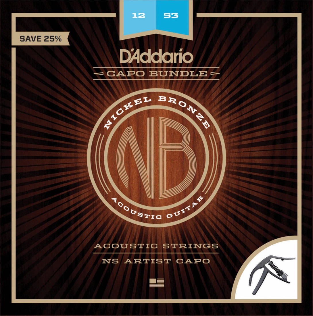 Nickel Bronze Acoustic Guitar Strings 12-53 w/NS Artist Capo Bundle