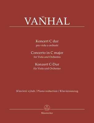 Baerenreiter Verlag - Concerto In C Major for Viola and Orchestra - Vanhal/Plichta/Blazek - Violin/Piano