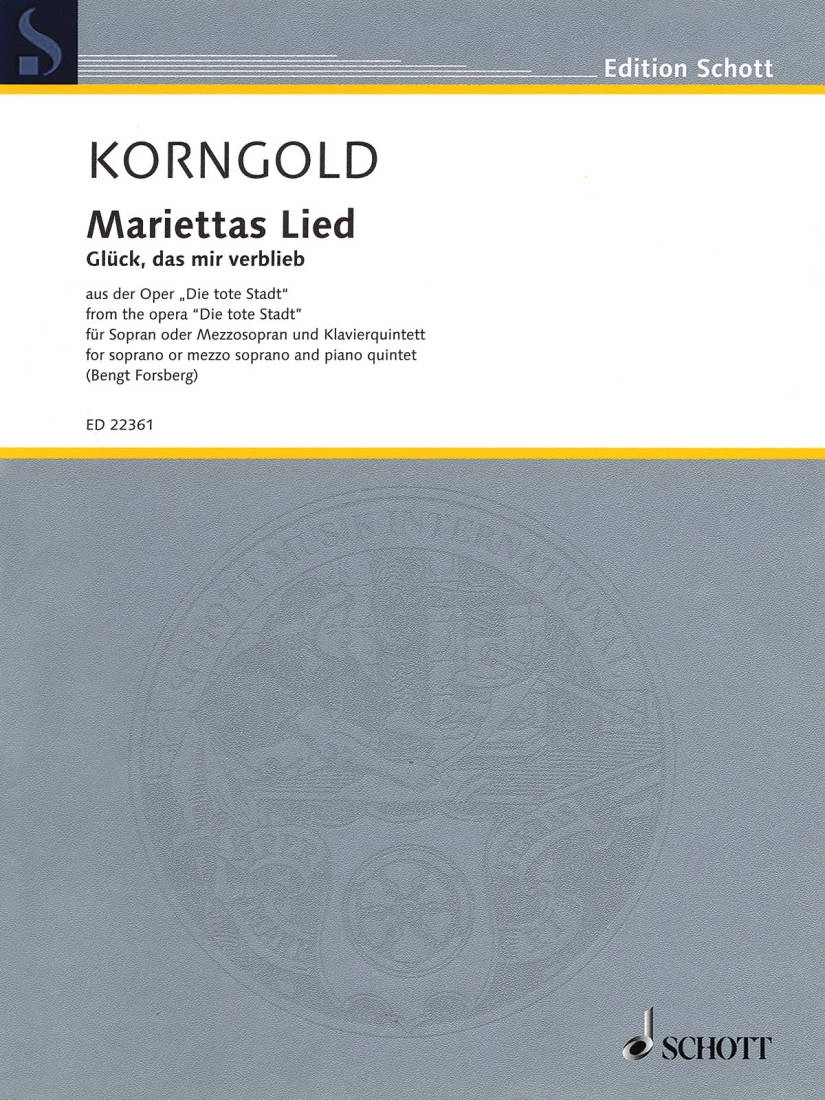 Mariettas Lied, Op. 12 from the opera \'\'Die tote Stadt\'\' - Korngold/Forsberg - Soprano or Mezzo-Soprano/Piano Quintet