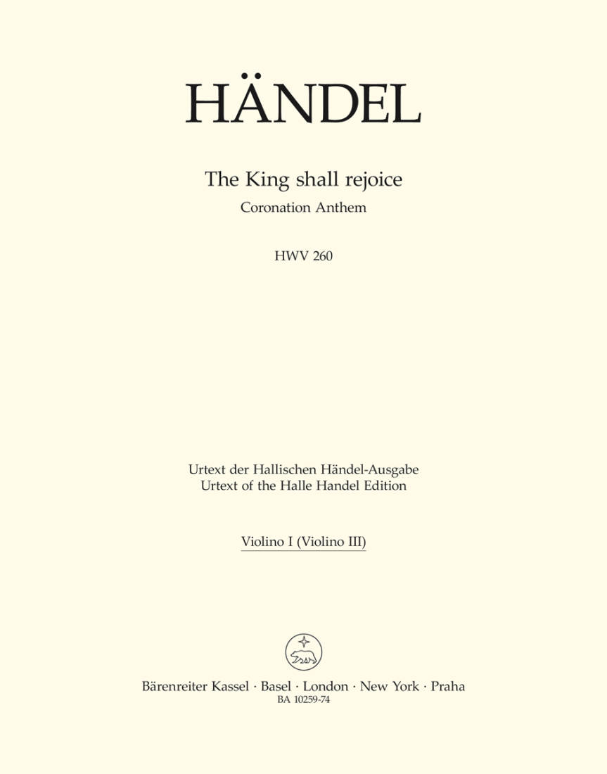 The King shall rejoice HWV 260: Coronation Anthem - Handel/Blaut - 1. Violin (3. Violin) Part