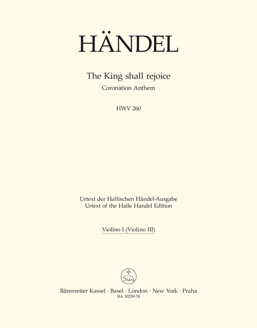 The King shall rejoice HWV 260: Coronation Anthem - Handel/Blaut - 1. Violin (3. Violin) Part