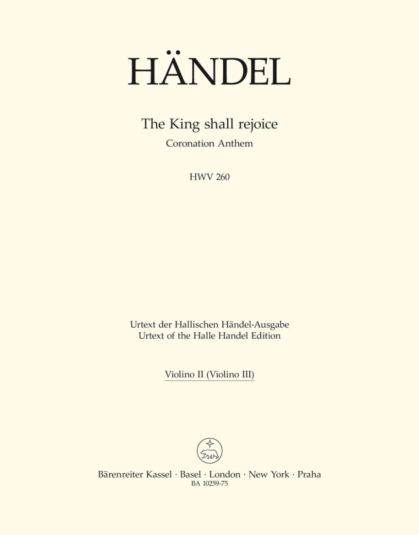 The King shall rejoice HWV 260: Coronation Anthem - Handel/Blaut - 2. Violin (3. Violin) Part