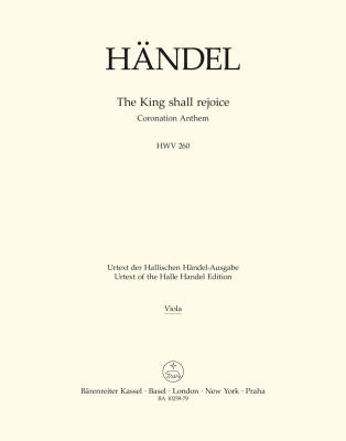 Baerenreiter Verlag - The King shall rejoice HWV 260: Coronation Anthem - Handel/Blaut - Viola Part