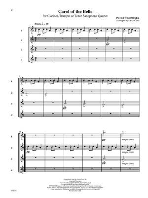 Carol of the Bells for Clarinet, Trumpet or Tenor Saxophone Quartet - Wilhousky/Leontovich/Clark - Sheet Music