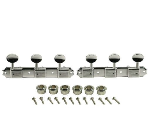 Kluson - 3 Per Plate Metal Button Nickel Tuner Set