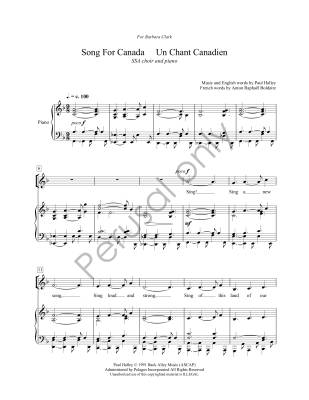 Song For Canada--Un Chant Canadien - Halley - SSA