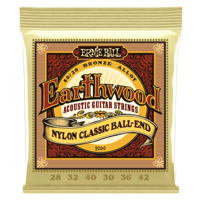 Ernie Ball - Earthwood Folk Nylon, Clear & Gold Ball End, 80/20 Bronze Acoustic Guitar Strings