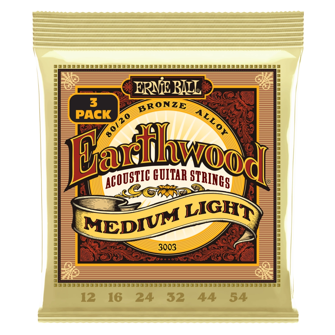 Earthwood Medium Light 80/20 Bronze Acoustic Guitar Strings - 3 Pack