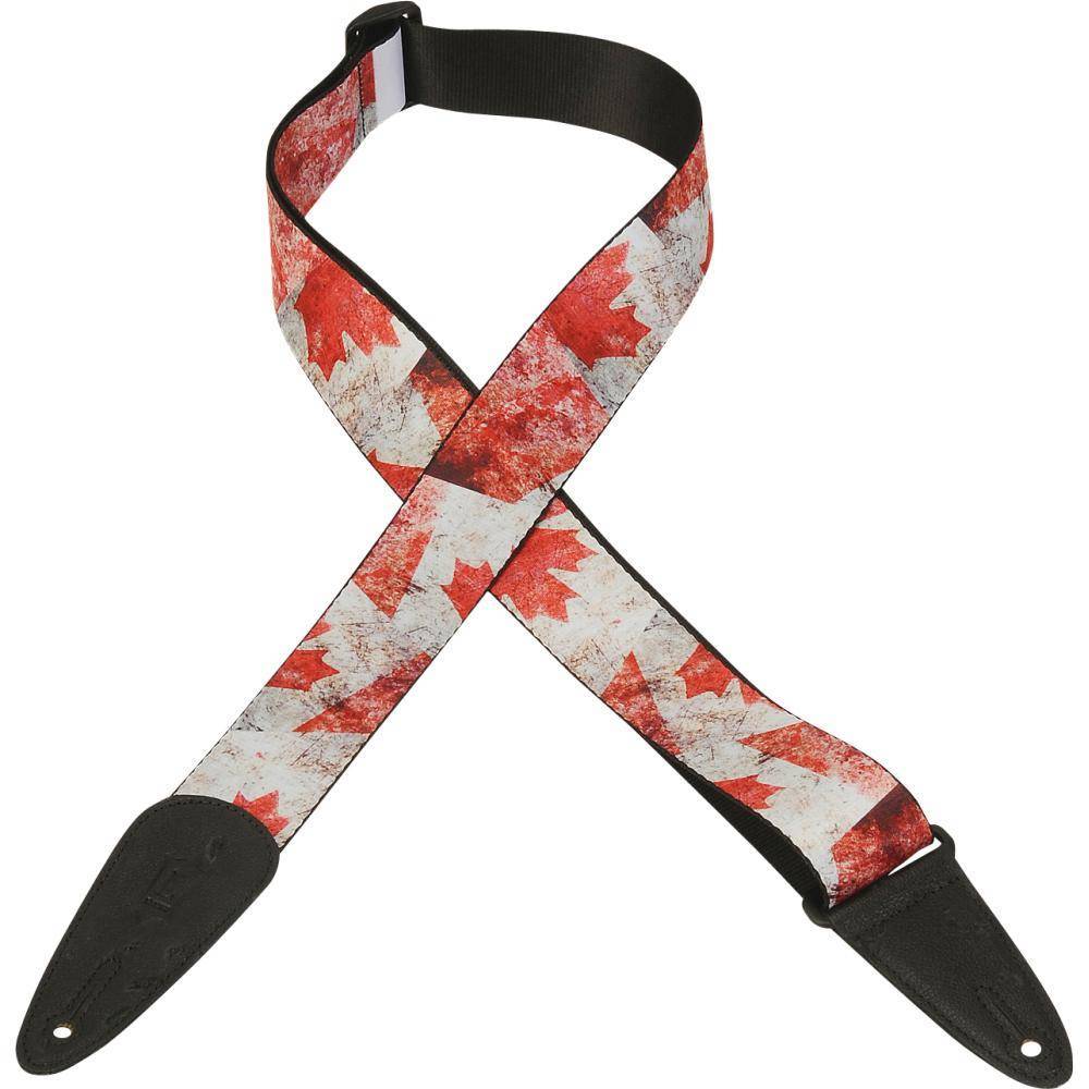 2 Inch Polyester Guitar Strap w/Distressed Canada Flag Design