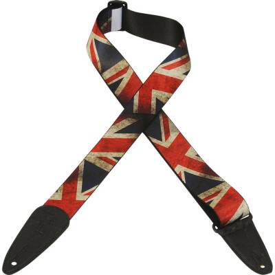 2 Inch Polyester Guitar Strap w/Distressed UK Flag Design