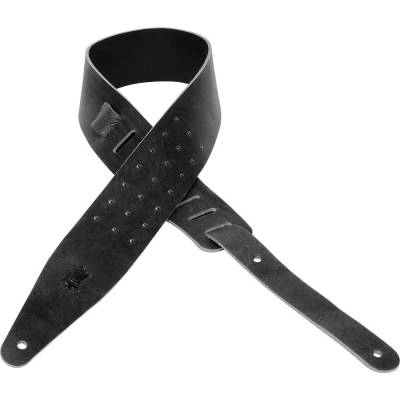 Veg Tan Leather Guitar Strap w/ Metal Studs - Black
