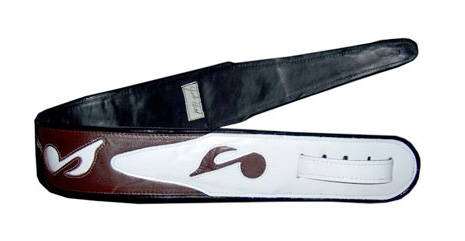 Music Notes Leather Strap - Brown/White