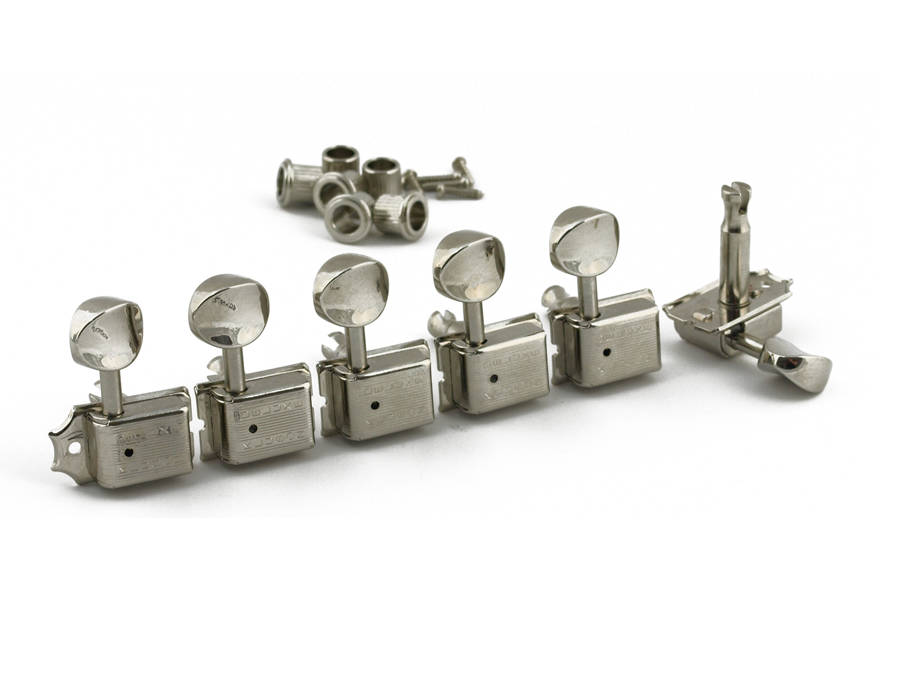 Kluson L6 Tuner Set Oval Metal Buttons Double Line Nickel Long