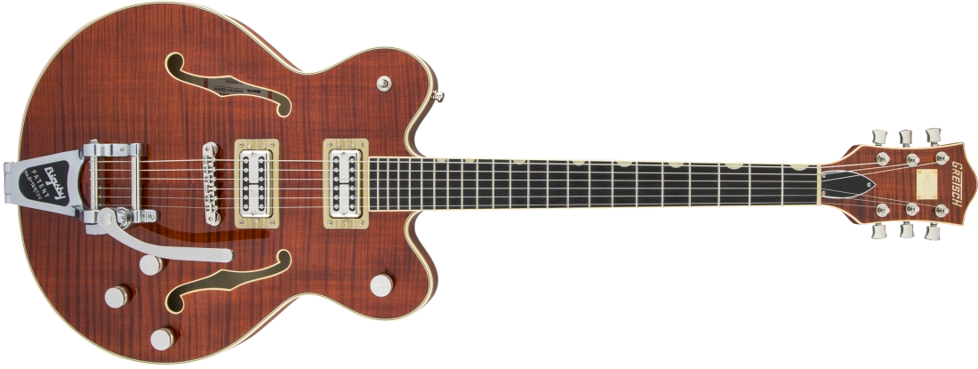 G6609TFM Player\'s Edition Broadkaster Double Cutaway with Bigsby, USA Full\'Tron Pickups, Tiger Flame Maple - Bourbon Stain