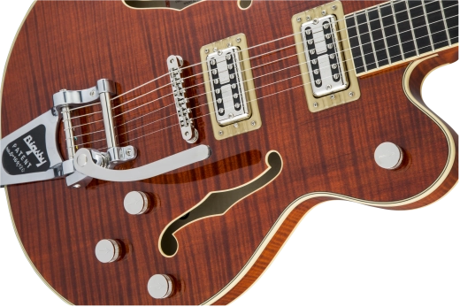 G6609TFM Player\'s Edition Broadkaster Double Cutaway with Bigsby, USA Full\'Tron Pickups, Tiger Flame Maple - Bourbon Stain